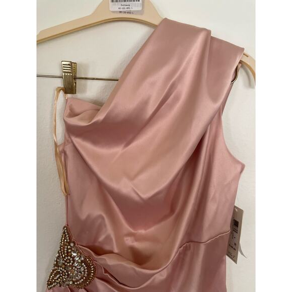 Eliza J Cream One-Shoulder Prom Dress - Picture 4 of 9